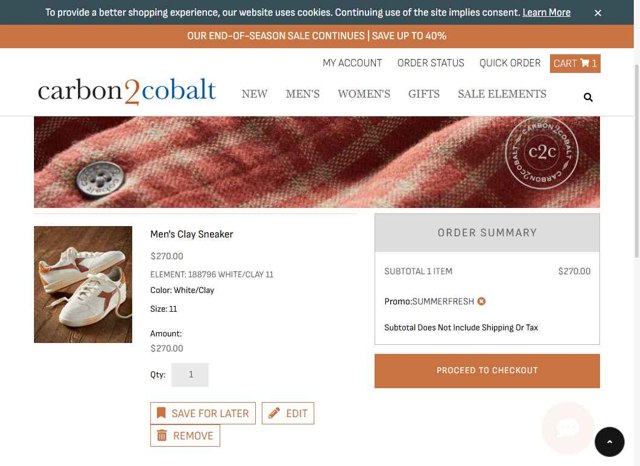 Carbon2Cobalt checkout page showing Carbon2Cobalt promo code box | Screenshot taken by SimplyCodes community member on Aug 19, 2025