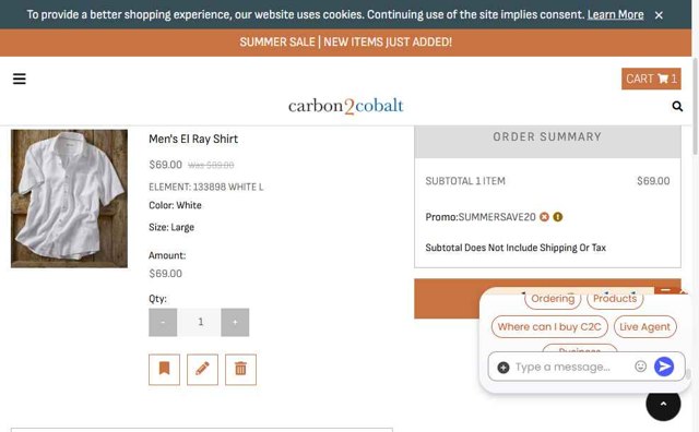 Carbon2Cobalt checkout page showing Carbon2Cobalt promo code box | Screenshot taken by SimplyCodes community member on Jul 21, 2025
