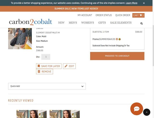 Carbon2Cobalt checkout page showing Carbon2Cobalt promo code box | Screenshot taken by SimplyCodes community member on Jul 21, 2025