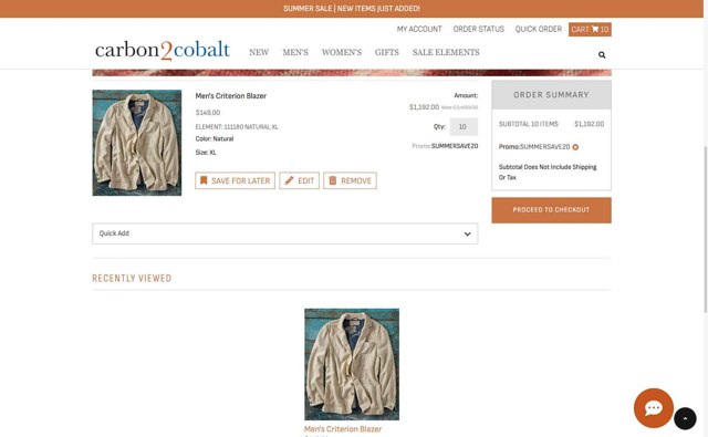 Carbon2Cobalt checkout page showing Carbon2Cobalt promo code box | Screenshot taken by SimplyCodes community member on Jul 21, 2025