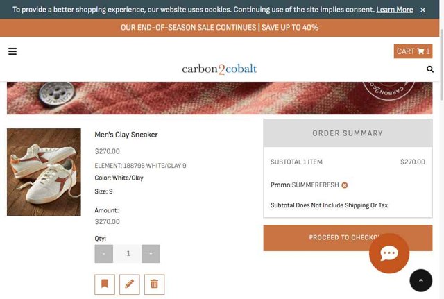 Carbon2Cobalt checkout page showing Carbon2Cobalt promo code box | Screenshot taken by SimplyCodes community member on Aug 10, 2025