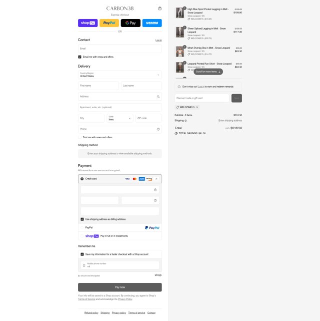 Carbon38 checkout page showing Carbon38 promo code box | Screenshot taken by SimplyCodes community member on Aug 5, 2025