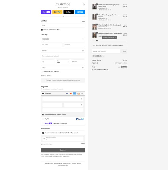 Carbon38 checkout page showing Carbon38 promo code box | Screenshot taken by SimplyCodes community member on Jul 19, 2025
