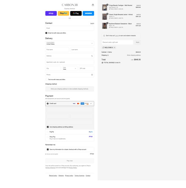 Carbon38 checkout page showing Carbon38 promo code box | Screenshot taken by SimplyCodes community member on Sep 4, 2025