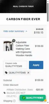 QUALITYITEMS coupon verification screenshot