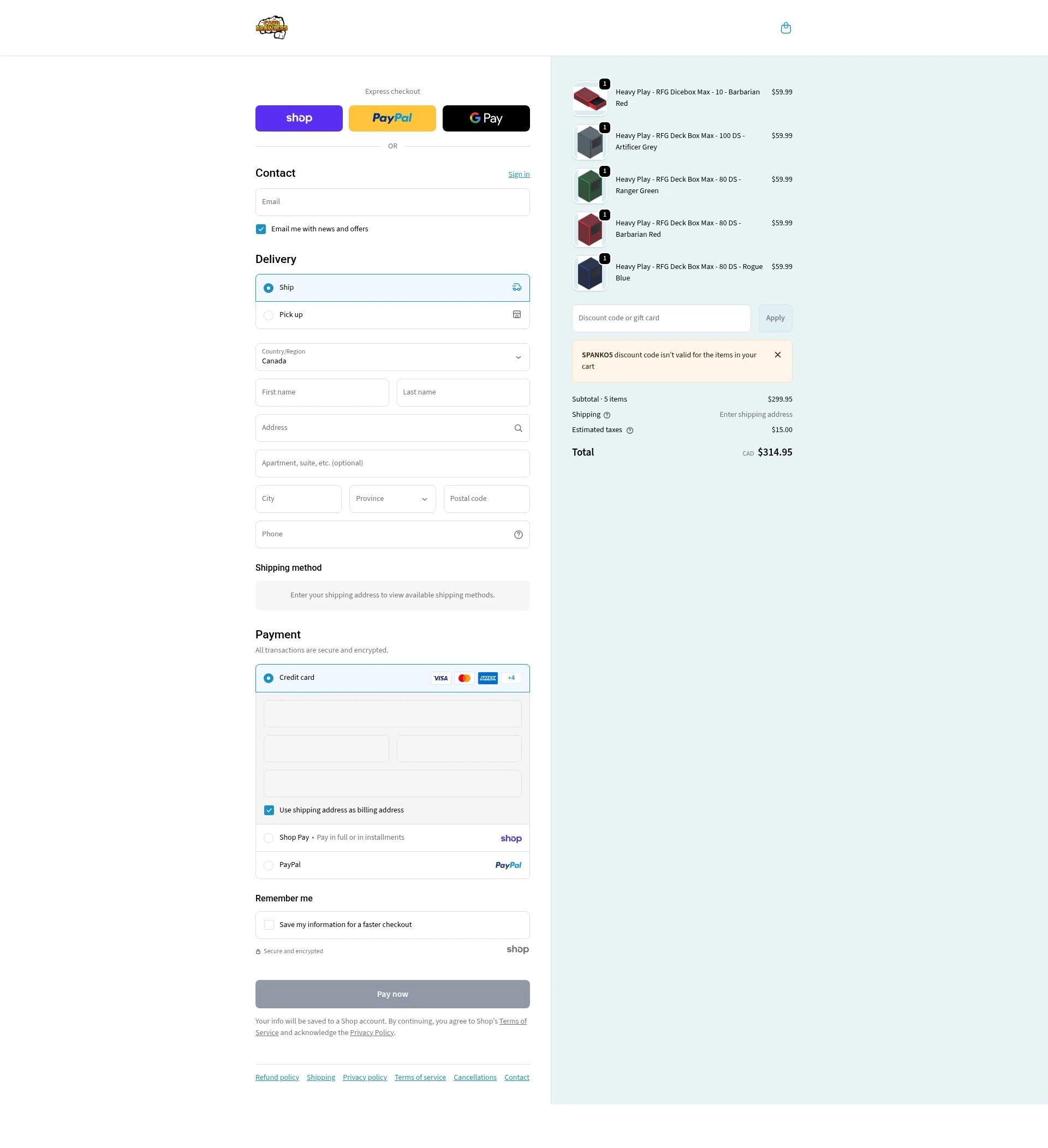 Card Brawlers checkout page showing Card Brawlers discount code box | Screenshot taken by SimplyCodes community member on Jan 27, 2026