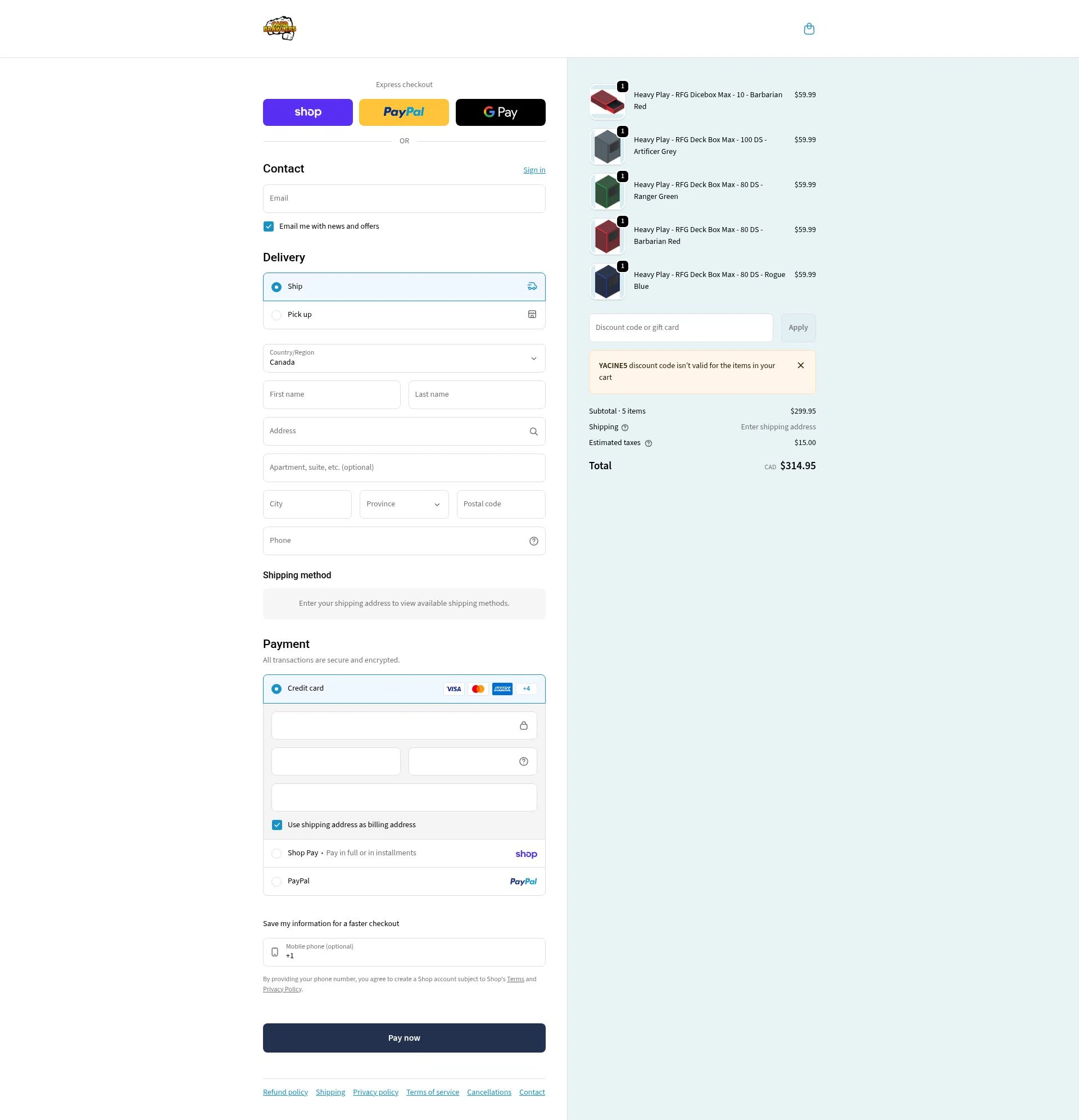 Card Brawlers checkout page showing Card Brawlers discount code box | Screenshot taken by SimplyCodes community member on Feb 1, 2026