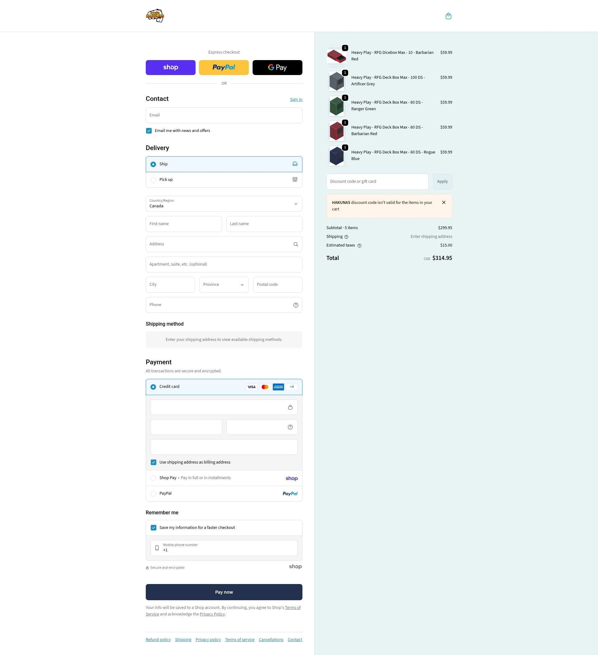 Card Brawlers checkout page showing Card Brawlers discount code box | Screenshot taken by SimplyCodes community member on Jan 27, 2026