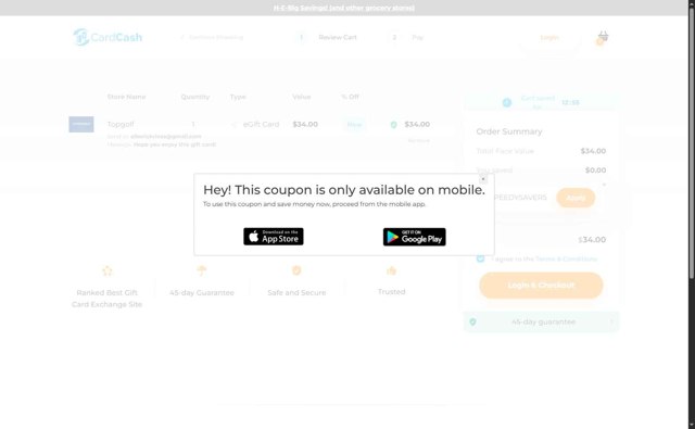 Card Cash checkout page showing Card Cash promo code box | Screenshot taken by SimplyCodes community member on Jul 22, 2025