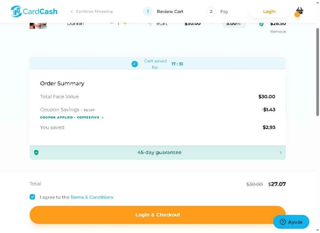 Card Cash checkout page showing Card Cash promo code box | Screenshot taken by SimplyCodes community member on Aug 29, 2025