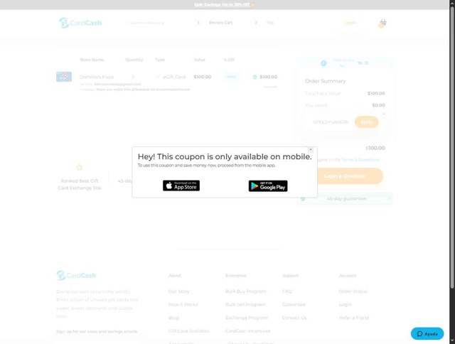 Card Cash checkout page showing Card Cash promo code box | Screenshot taken by SimplyCodes community member on Aug 13, 2025