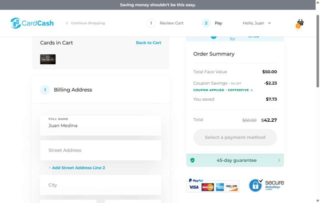 Card Cash checkout page showing Card Cash promo code box | Screenshot taken by SimplyCodes community member on Sep 2, 2025