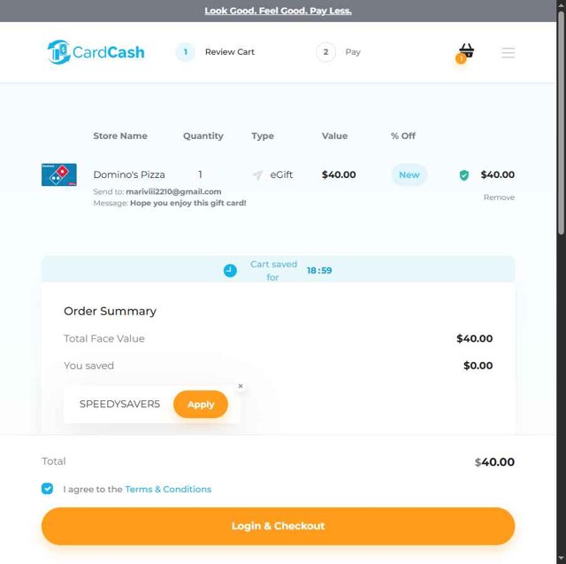 Card Cash checkout page showing Card Cash promo code box | Screenshot taken by SimplyCodes community member on Aug 2, 2025