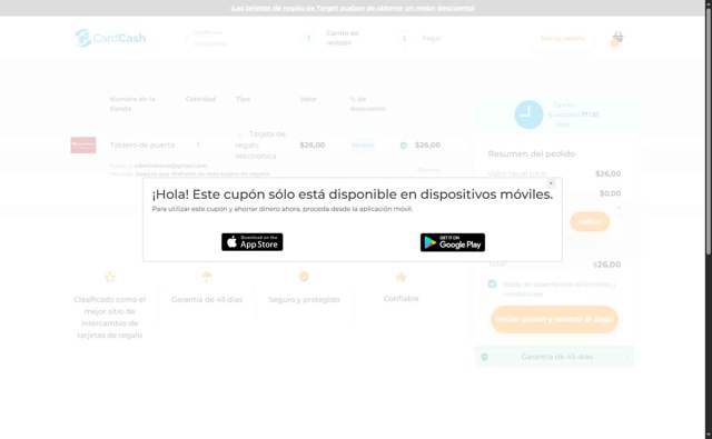 Card Cash checkout page showing Card Cash promo code box | Screenshot taken by SimplyCodes community member on Aug 7, 2025
