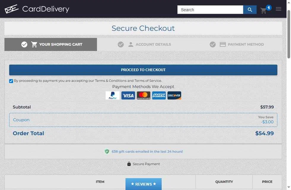 CardDelivery checkout page showing CardDelivery coupon code box | Screenshot taken by SimplyCodes community member on Jan 20, 2026