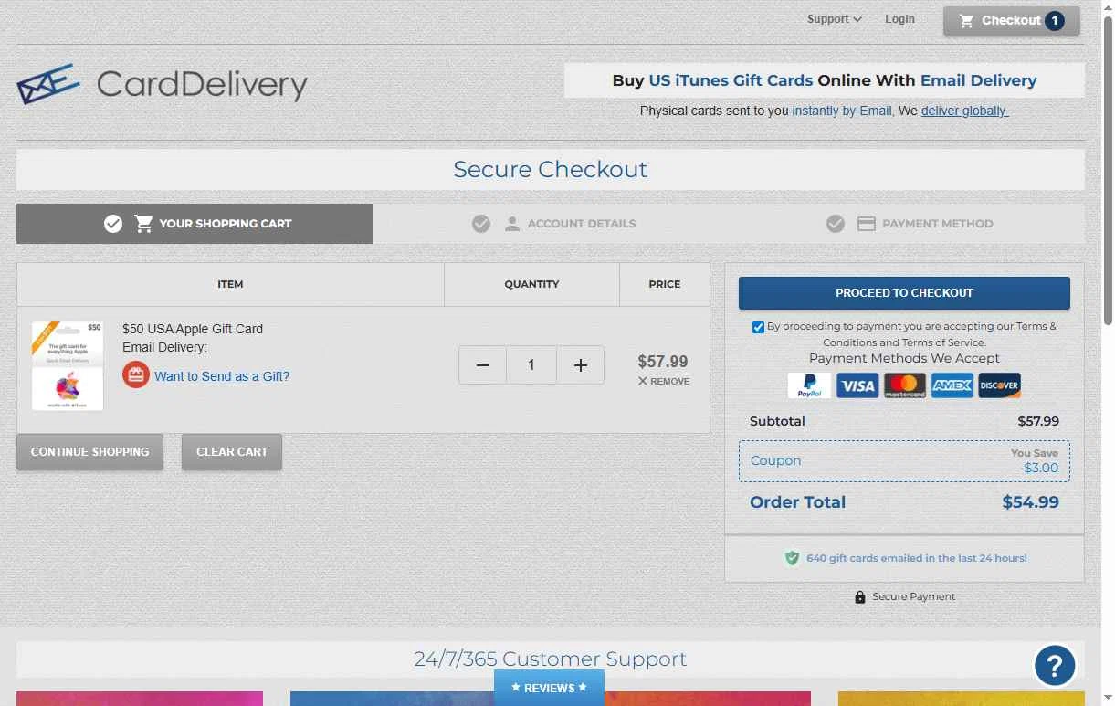 CardDelivery checkout page showing CardDelivery coupon code box | Screenshot taken by SimplyCodes community member on Jan 20, 2026