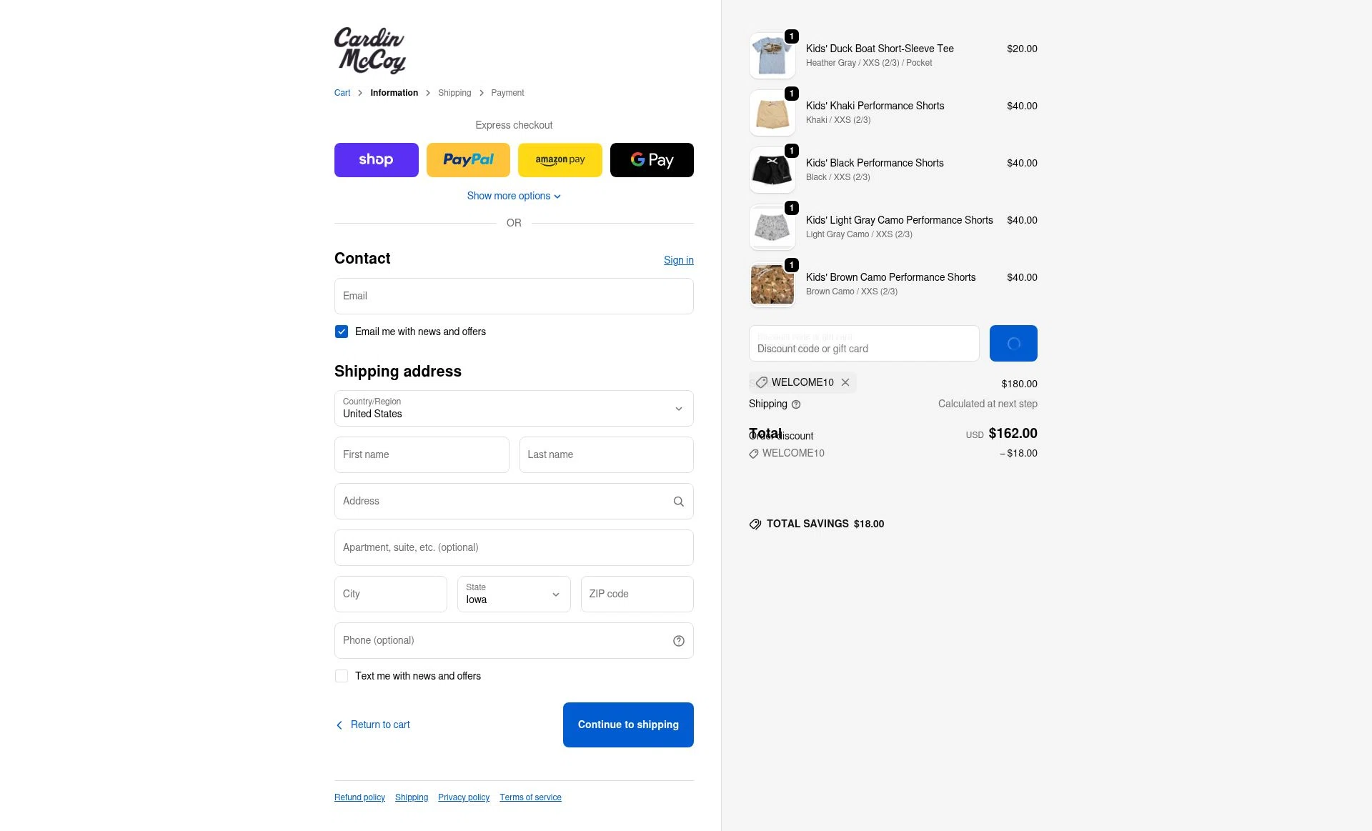 Cardin McCoy checkout page showing Cardin McCoy discount code box | Screenshot taken by SimplyCodes community member on Feb 9, 2026