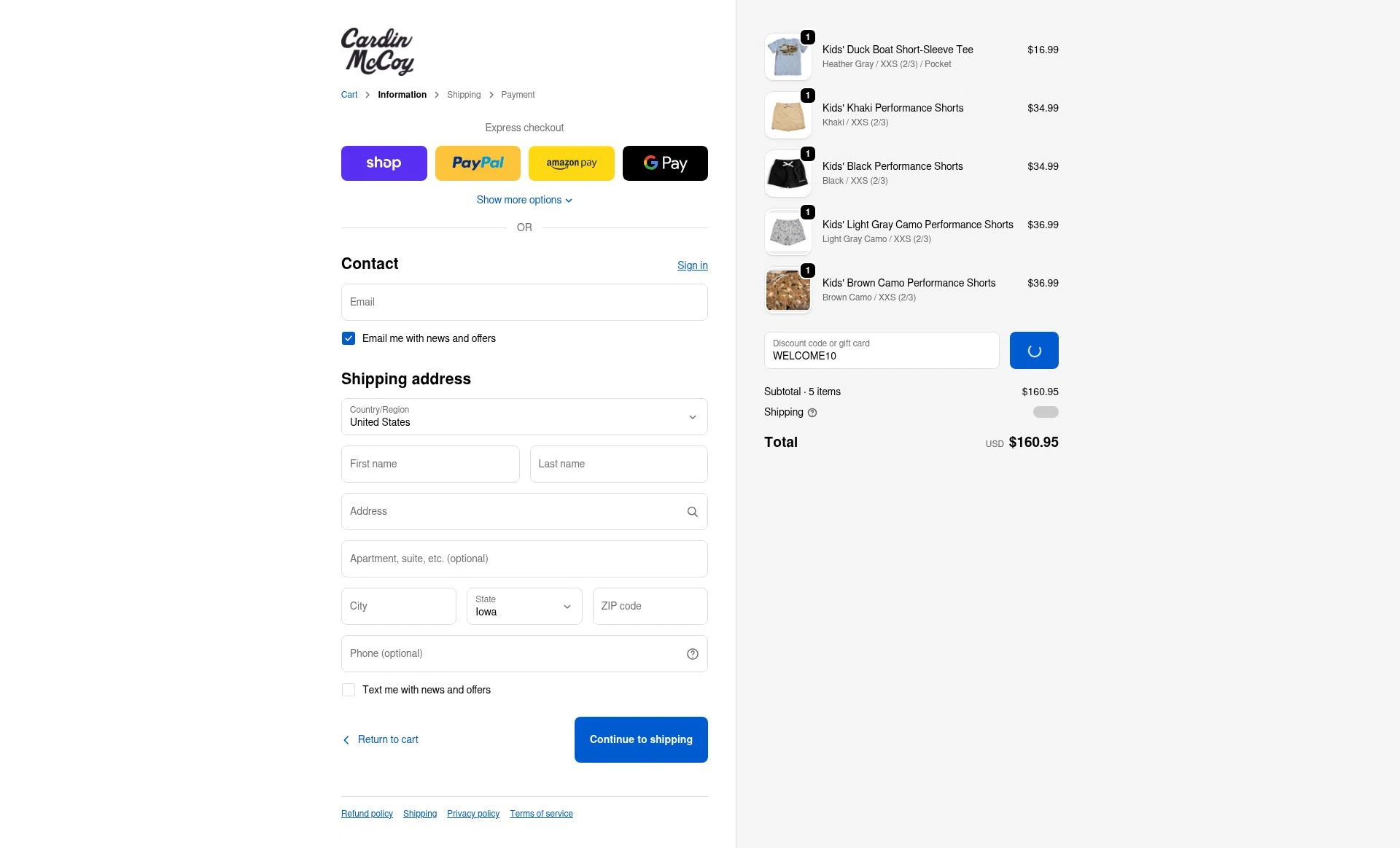 Cardin McCoy checkout page showing Cardin McCoy discount code box | Screenshot taken by SimplyCodes community member on Feb 17, 2026
