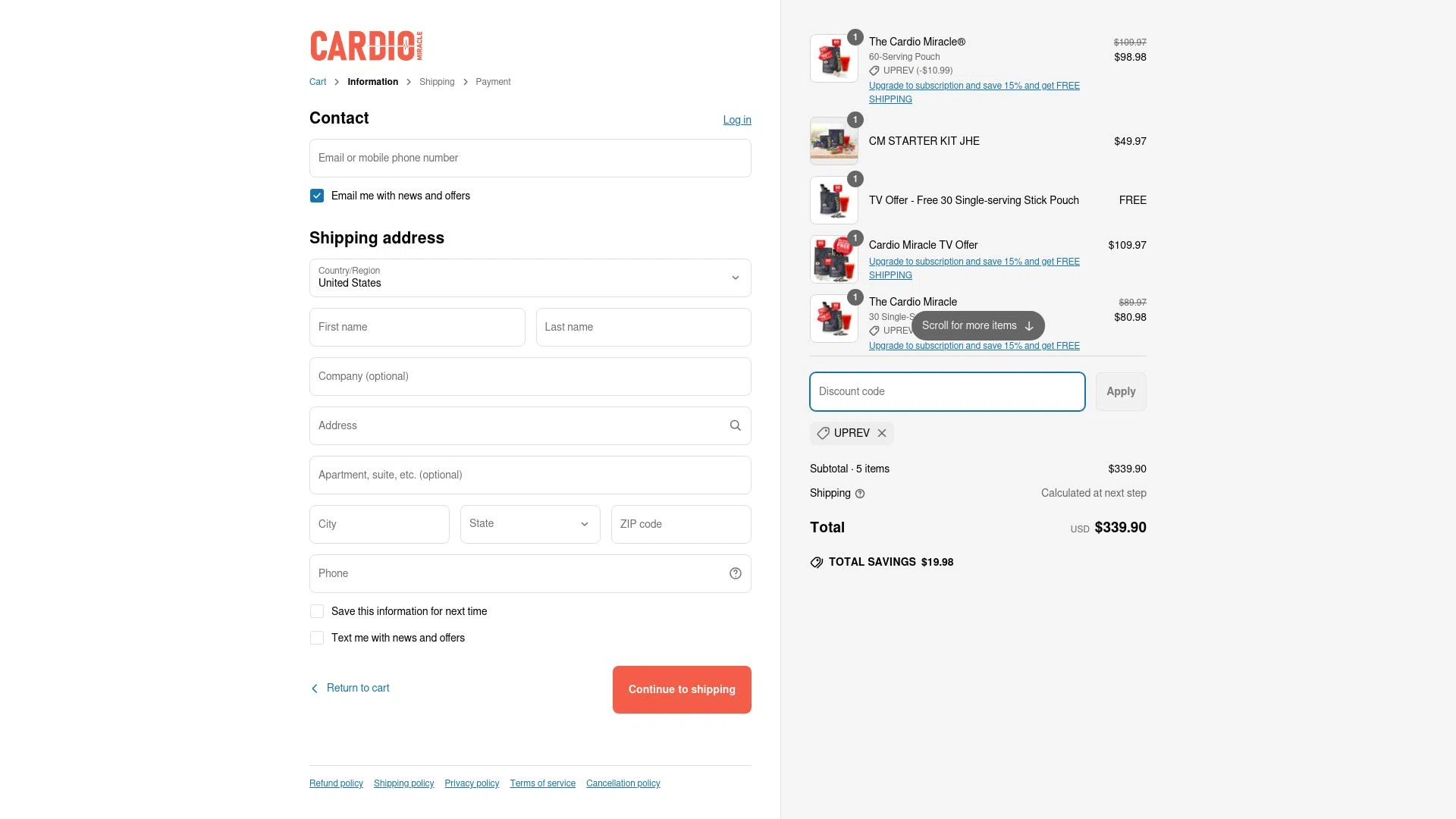 CardioMiracle checkout page showing CardioMiracle promo code box | Screenshot taken by SimplyCodes community member on Mar 31, 2025