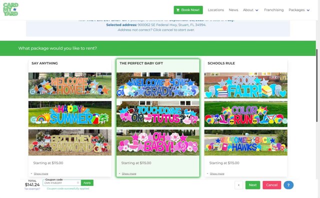 Card My Yard checkout page showing Card My Yard coupon code box | Screenshot taken by SimplyCodes community member on Jul 31, 2025