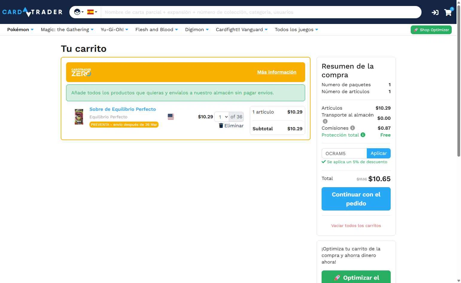 CardTrader checkout page showing CardTrader coupon code box | Screenshot taken by SimplyCodes community member on Feb 3, 2026
