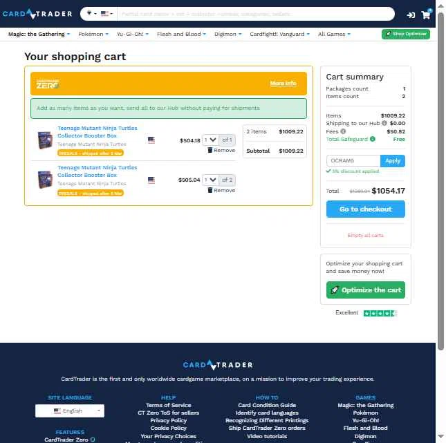 CardTrader checkout page showing CardTrader coupon code box | Screenshot taken by SimplyCodes community member on Jan 25, 2026