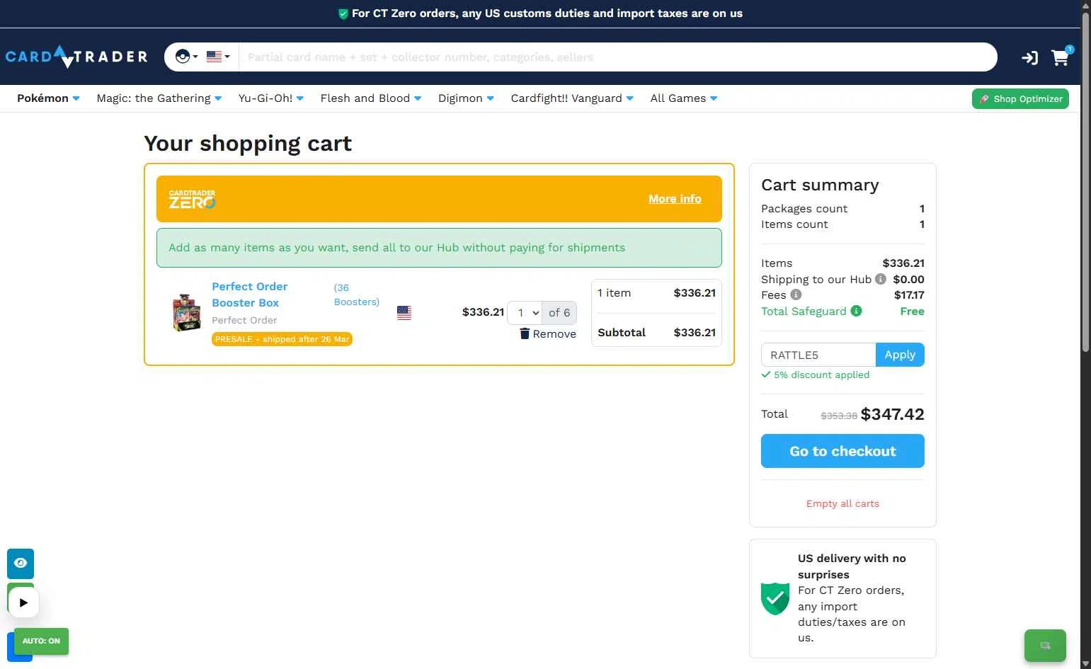 CardTrader checkout page showing CardTrader coupon code box | Screenshot taken by SimplyCodes community member on Feb 3, 2026