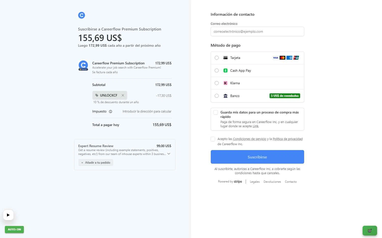Careerflow checkout page showing Careerflow promo code box | Screenshot taken by SimplyCodes community member on Jan 30, 2026