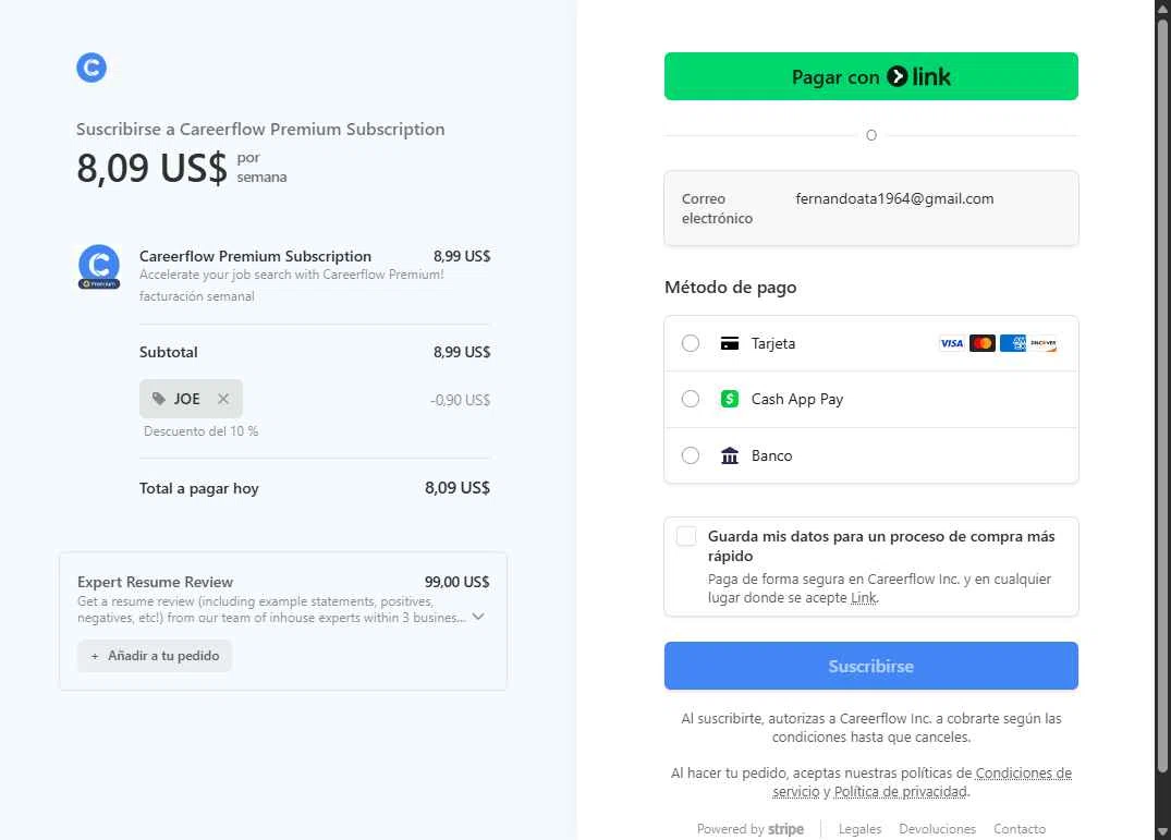 Careerflow checkout page showing Careerflow promo code box | Screenshot taken by SimplyCodes community member on Sep 3, 2025