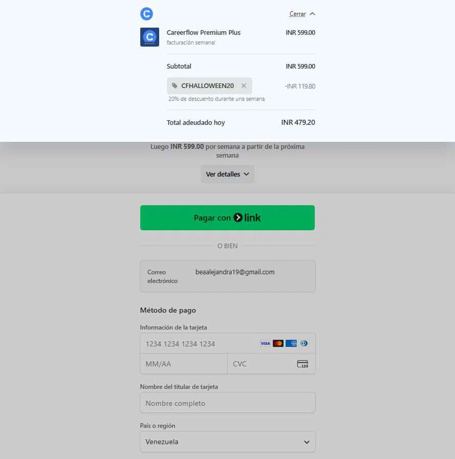 Careerflow checkout page showing Careerflow promo code box | Screenshot taken by SimplyCodes community member on Dec 29, 2025
