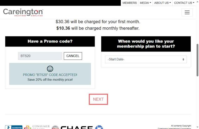Careington Dental checkout page showing Careington Dental promo code box | Screenshot taken by SimplyCodes community member on Aug 5, 2025