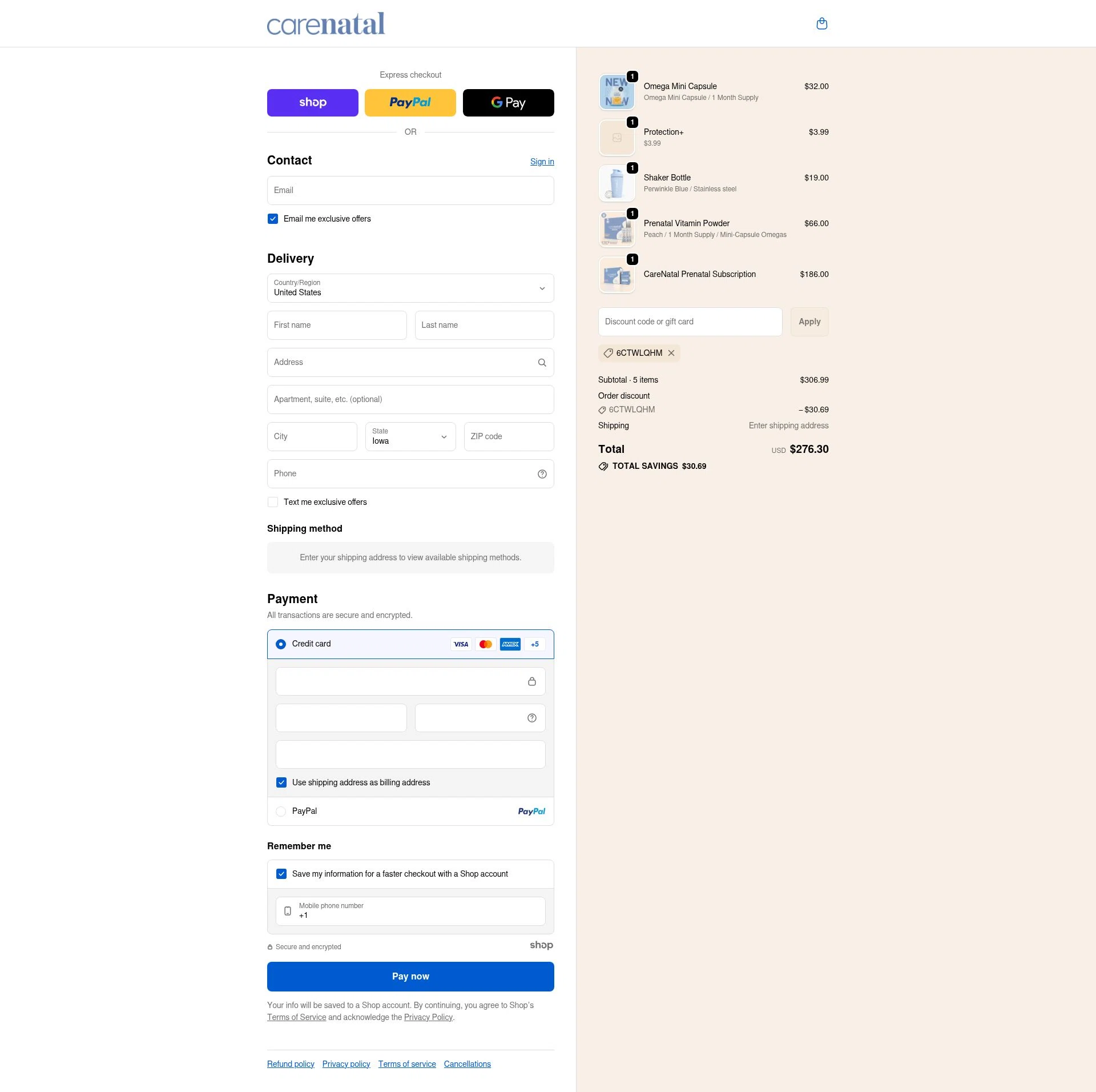 CareNatal checkout page showing CareNatal promo code box | Screenshot taken by SimplyCodes community member on Nov 29, 2025