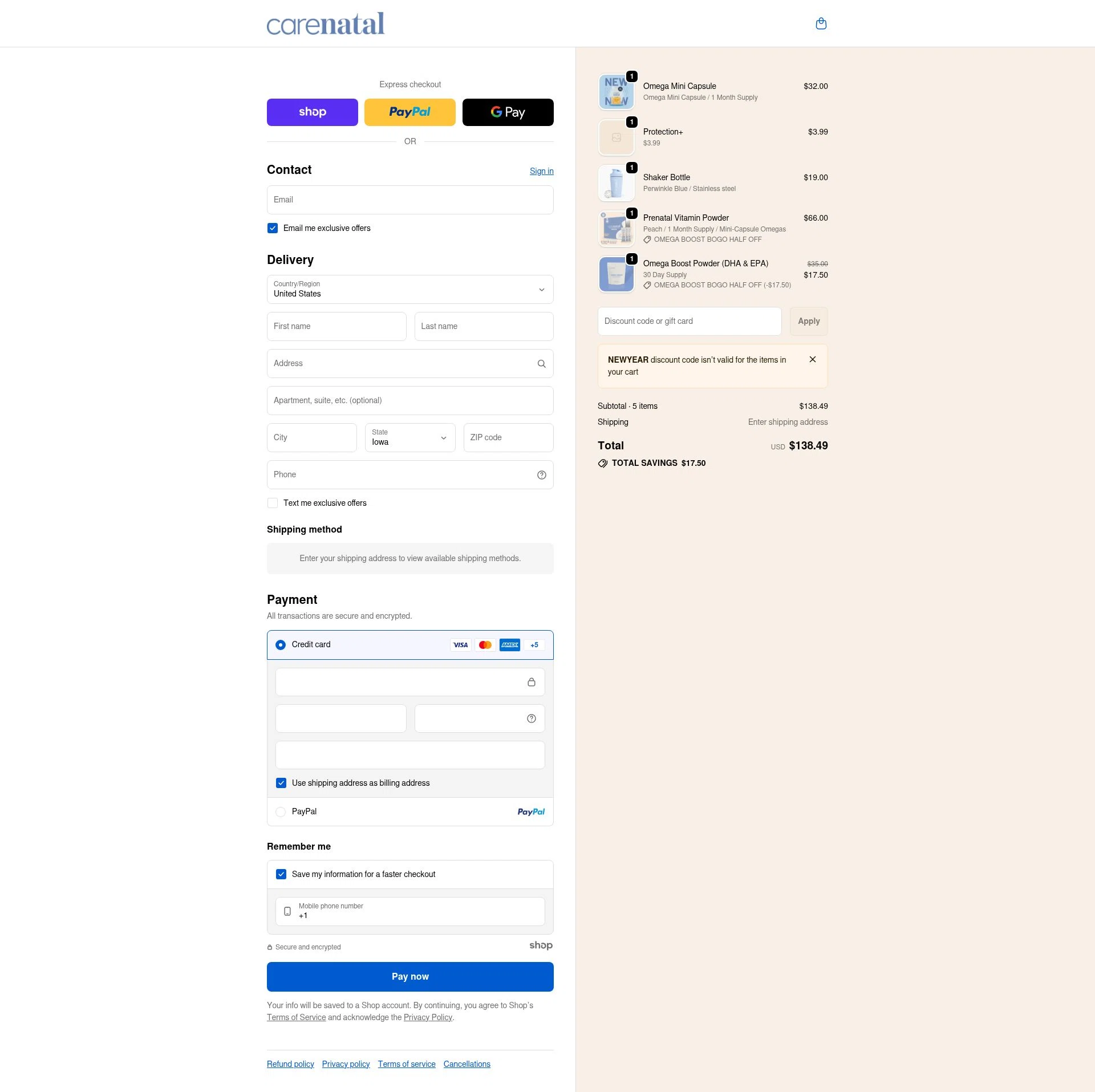 CareNatal checkout page showing CareNatal promo code box | Screenshot taken by SimplyCodes community member on Jan 6, 2026