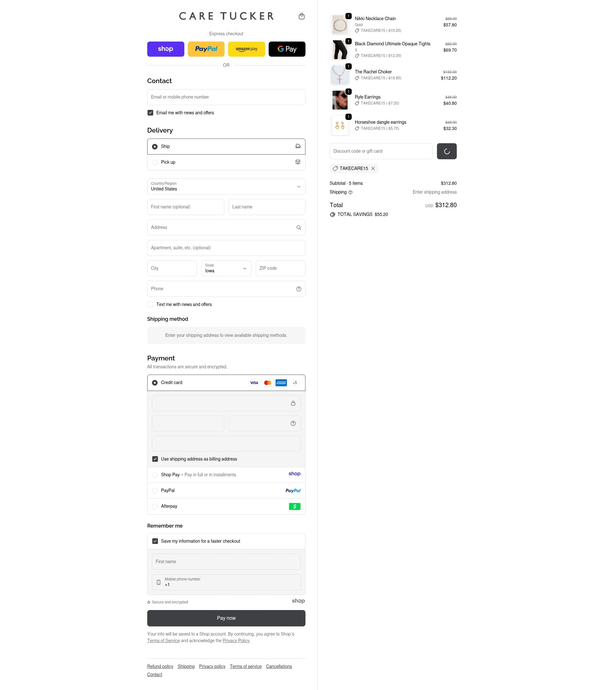 Care Tucker checkout page showing Care Tucker promo code box | Screenshot taken by SimplyCodes community member on Dec 24, 2025