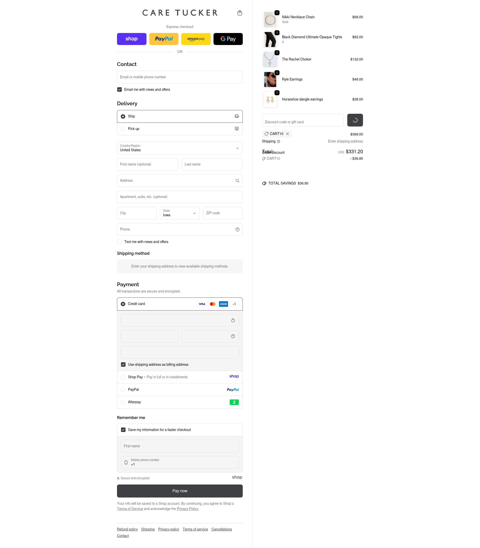 Care Tucker checkout page showing Care Tucker promo code box | Screenshot taken by SimplyCodes community member on Dec 24, 2025