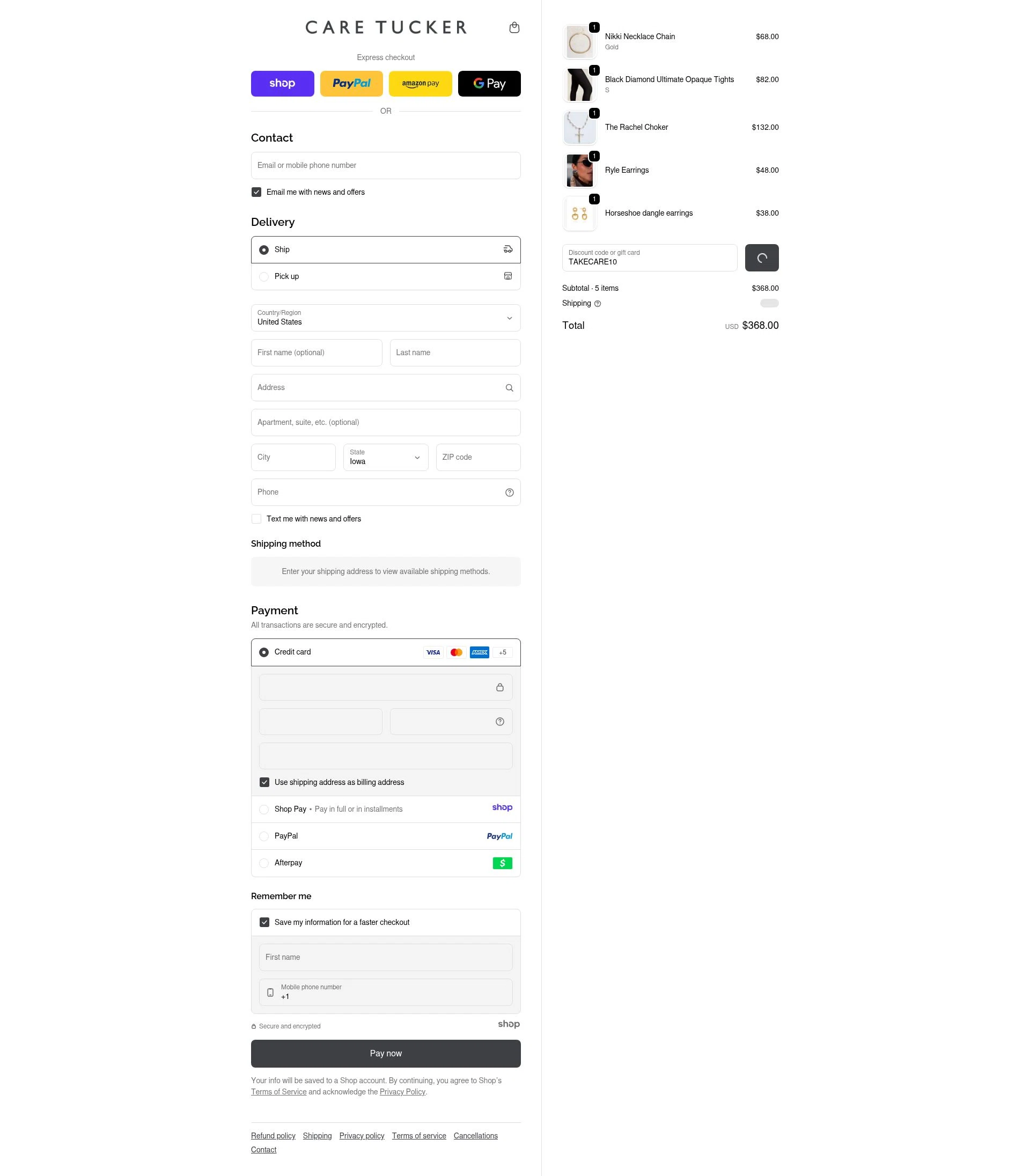 Care Tucker checkout page showing Care Tucker promo code box | Screenshot taken by SimplyCodes community member on Dec 29, 2025