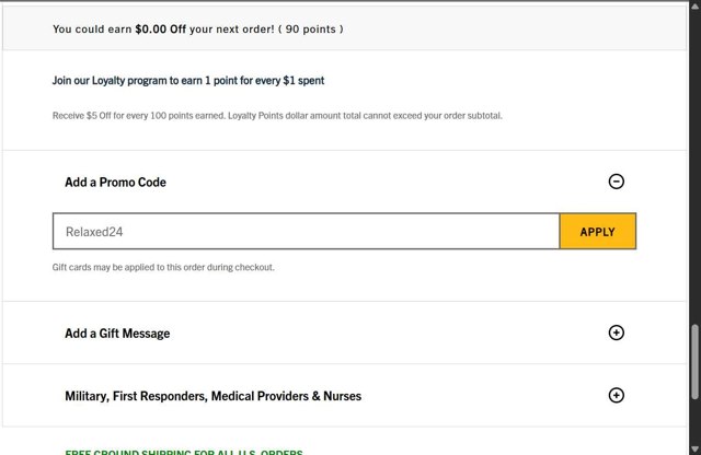 Carhartt checkout page showing Carhartt promo code box | Screenshot taken by SimplyCodes community member on Aug 27, 2025