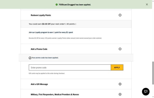 Carhartt checkout page showing Carhartt promo code box | Screenshot taken by SimplyCodes community member on Aug 28, 2025