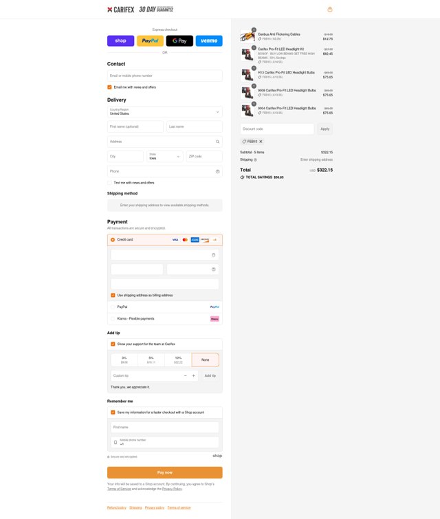 Carifex checkout page showing Carifex discount code box | Screenshot taken by SimplyCodes community member on Sep 2, 2025