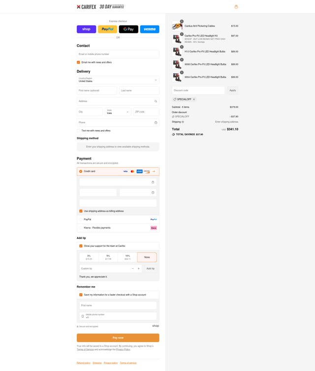 Carifex checkout page showing Carifex discount code box | Screenshot taken by SimplyCodes community member on Sep 2, 2025