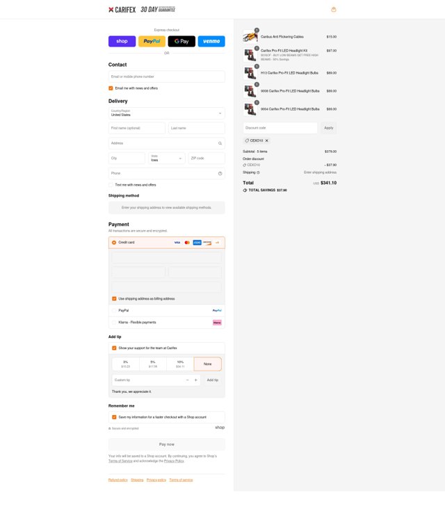 Carifex checkout page showing Carifex discount code box | Screenshot taken by SimplyCodes community member on Sep 2, 2025