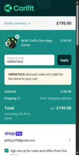 VERNSTACK coupon verification screenshot