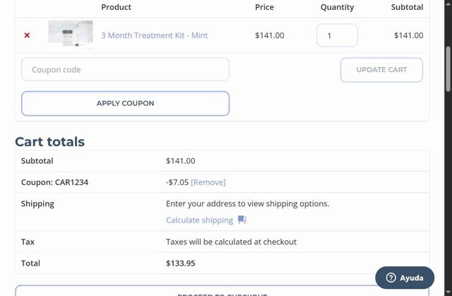 CariFree checkout page showing CariFree coupon code box | Screenshot taken by SimplyCodes community member on Jul 29, 2025