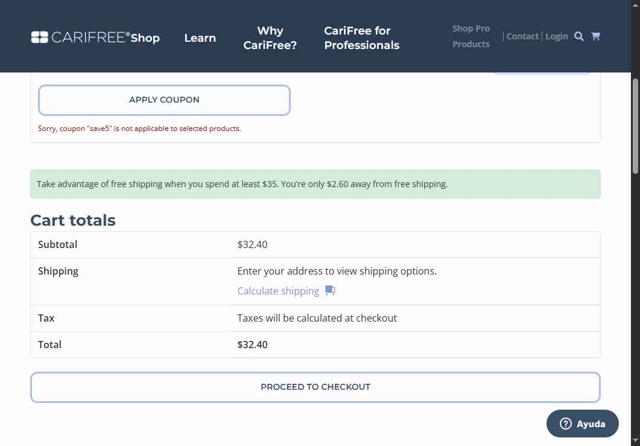 CariFree checkout page showing CariFree coupon code box | Screenshot taken by SimplyCodes community member on Aug 27, 2025