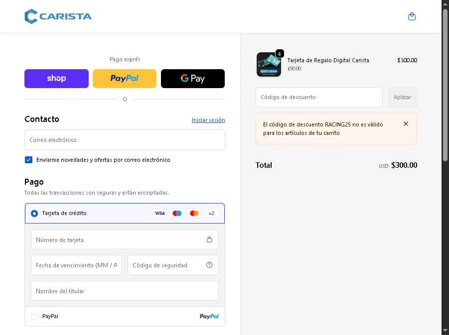 Carista checkout page showing Carista discount code box | Screenshot taken by SimplyCodes community member on Dec 21, 2025