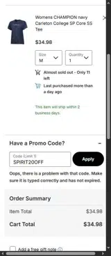 Carleton Knights coupon verification screenshot