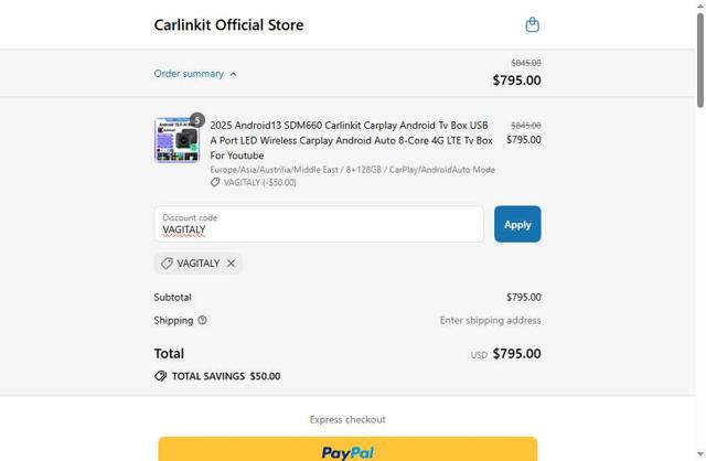 Carlinkit Store checkout page showing Carlinkit Store promo code box | Screenshot taken by SimplyCodes community member on Sep 7, 2025