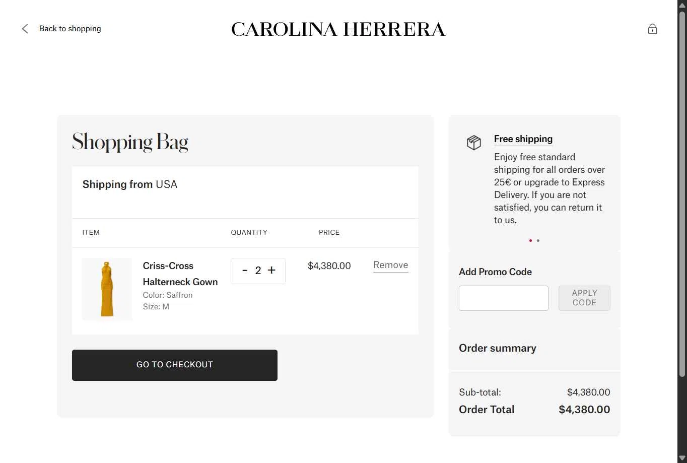 Carolina Herrera checkout page showing Carolina Herrera promo code box | Screenshot taken by SimplyCodes community member on Feb 26, 2026