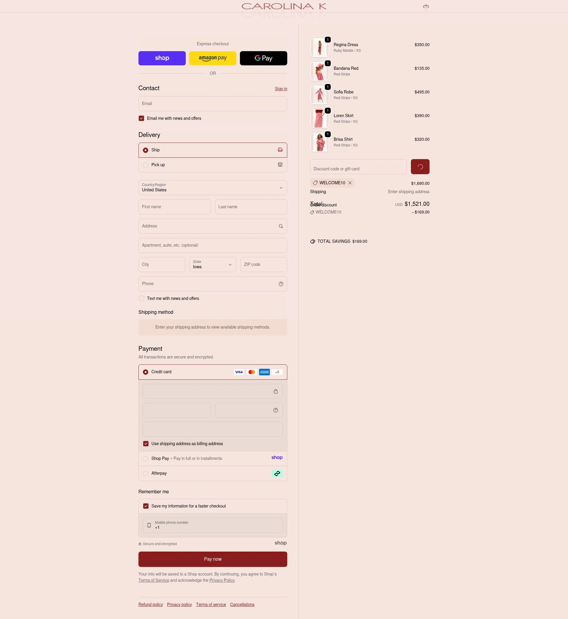 Carolina K checkout page showing Carolina K discount code box | Screenshot taken by SimplyCodes community member on Dec 23, 2025