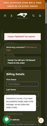 Carolindica coupon verification screenshot